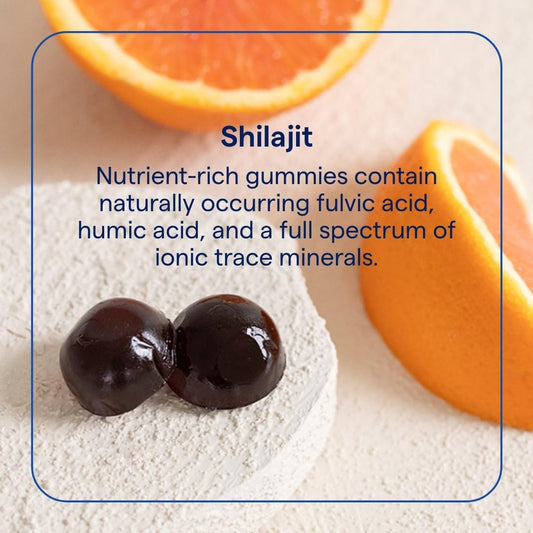 Trace Minerals Shilajit Gummies chew close-up showing texture and energy-boosting potential.
