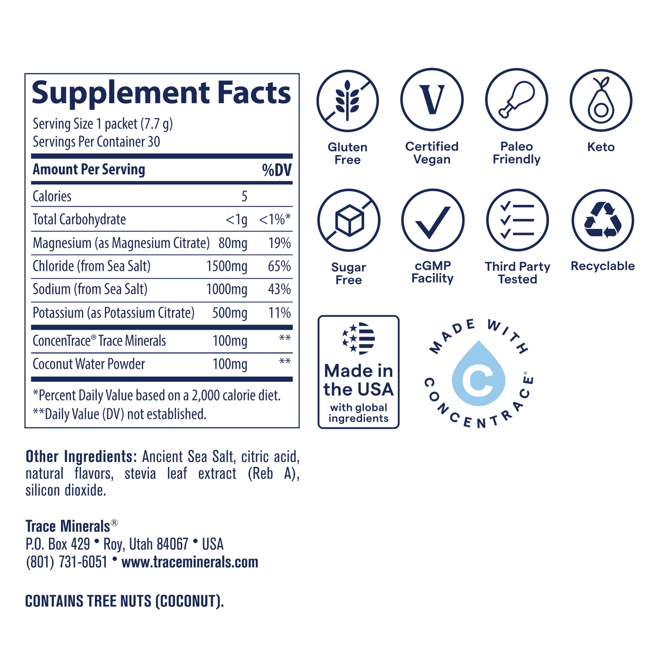 Trace Minerals ZeroLyte coconut water powder for balanced hydration