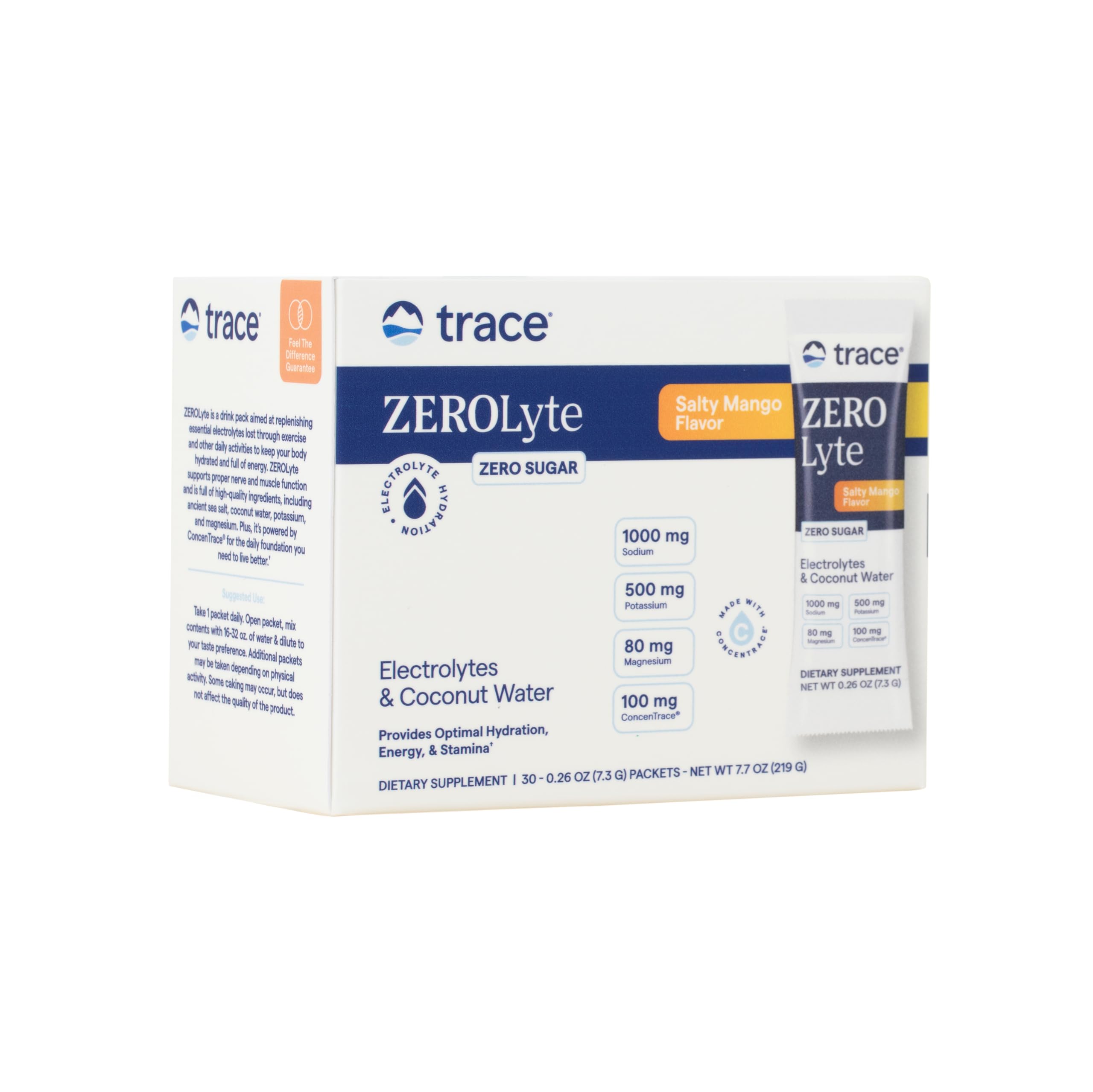 Trace Minerals ZeroLyte Salty Mango packet ready for on-the-go hydration