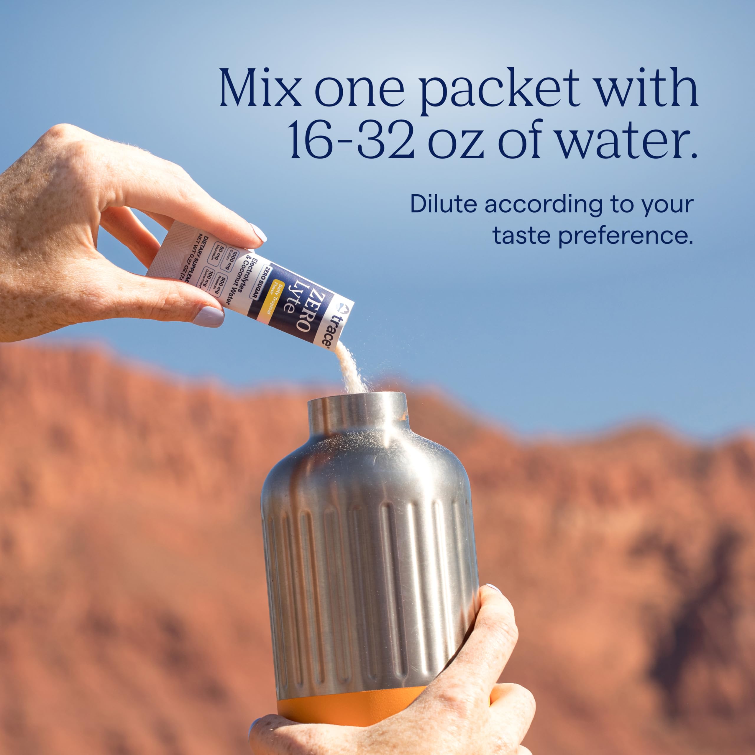 Trace Minerals ZeroLyte ingredient scene with coconut water powder.
