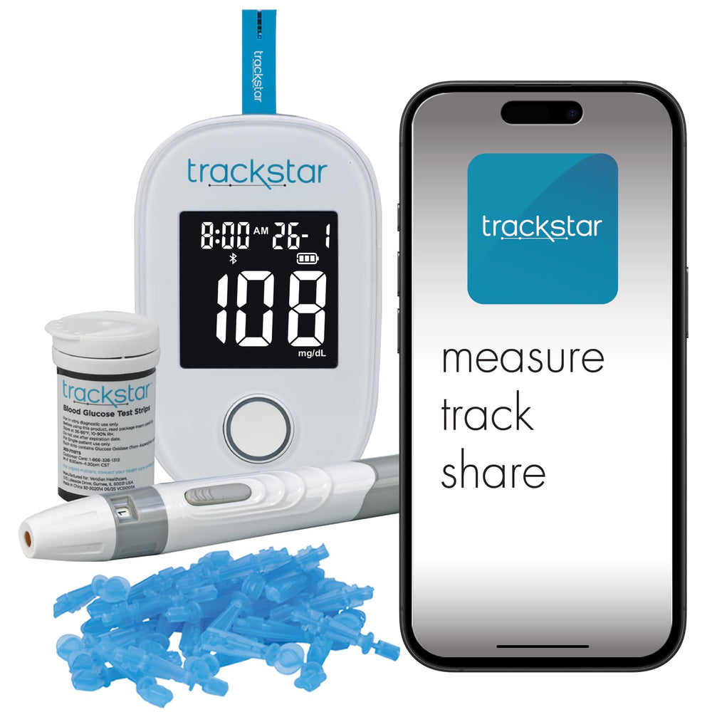 Trackstar glucose monitor front view for quick at-home readings