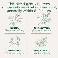 Traditional Medicinals Chamomile Senna leaves close-up, highlighting a herbal blend for gentle regularity.