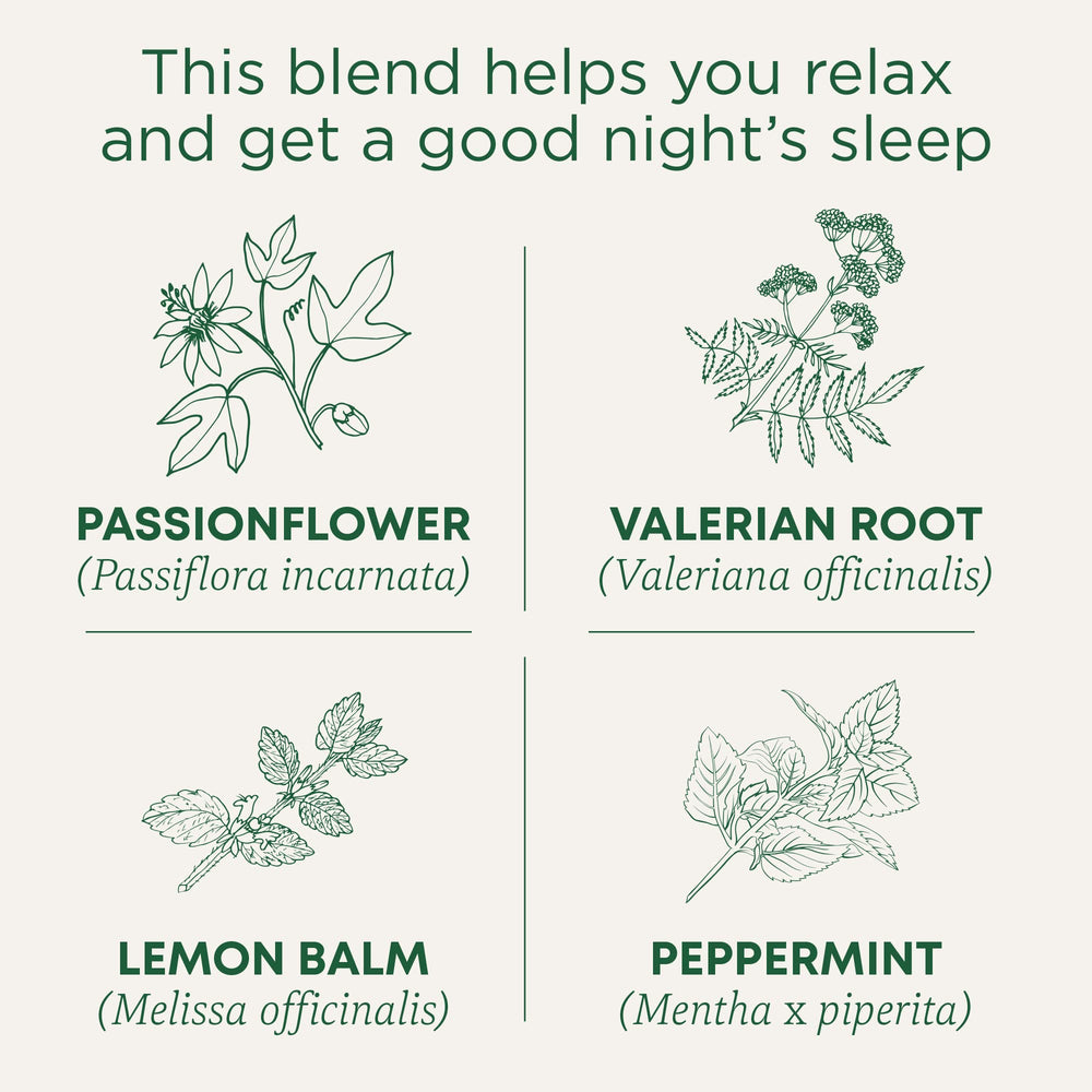 Close-up of valerian leaves in Traditional Medicinals Nighty Night Extra blend.