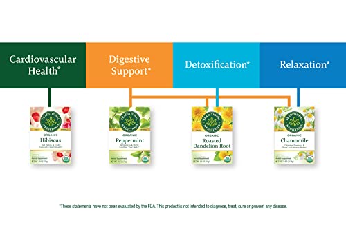 Traditional Medicinals tea bags close-up, compostable and eco-friendly packaging visible.