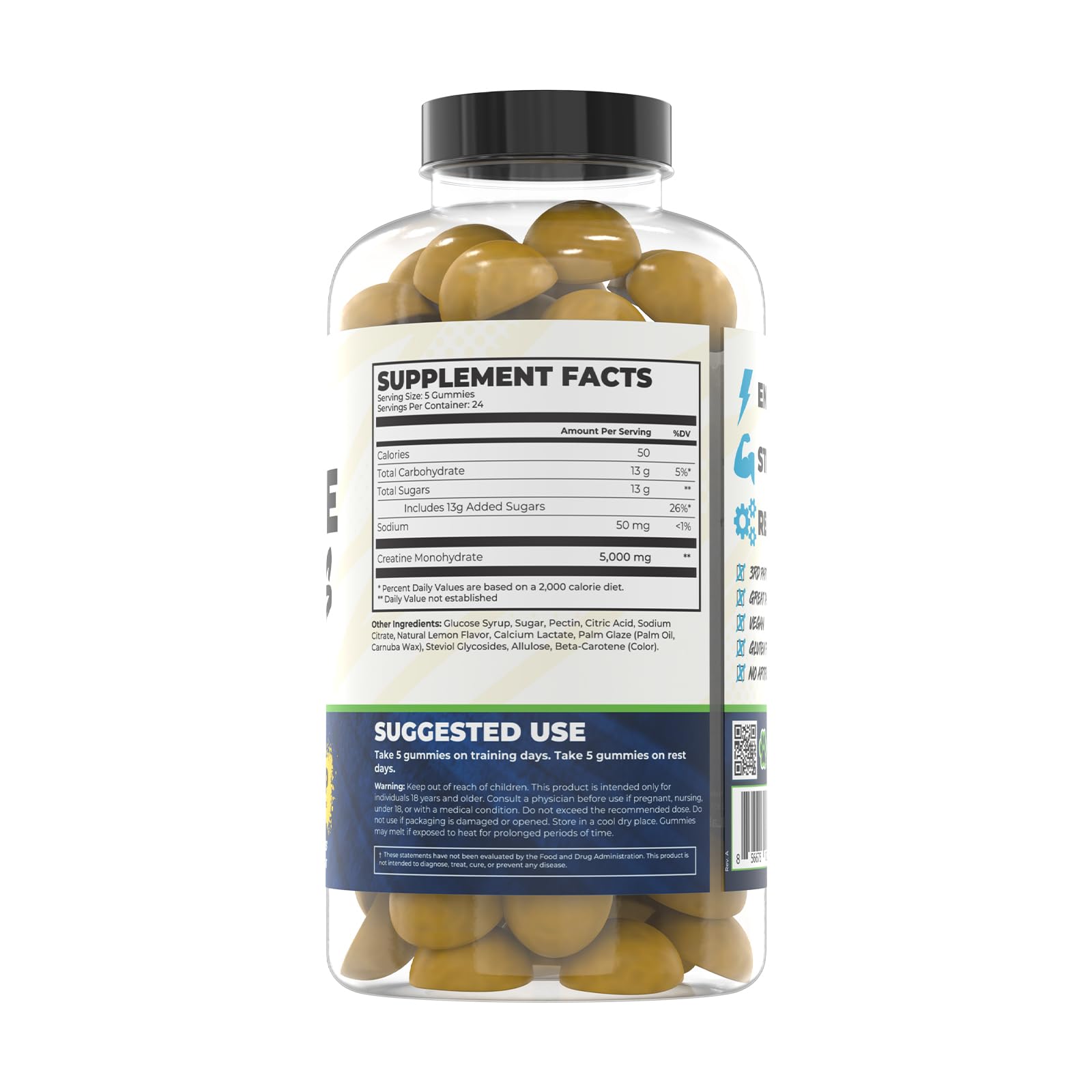 Train Naked Labs Creatine Gummies lemon drop close-up of chewy gummies.