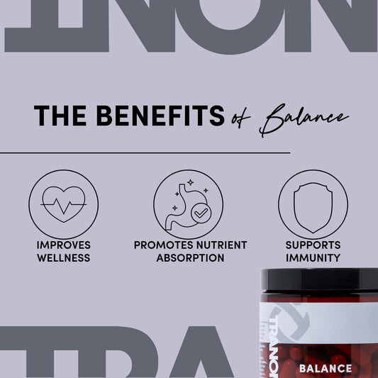 Close-up of Tranont Balance capsules highlighting easy-to-swallow design.