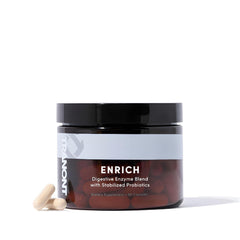Tranont Enrich bottle and capsules for convenient digestion support.