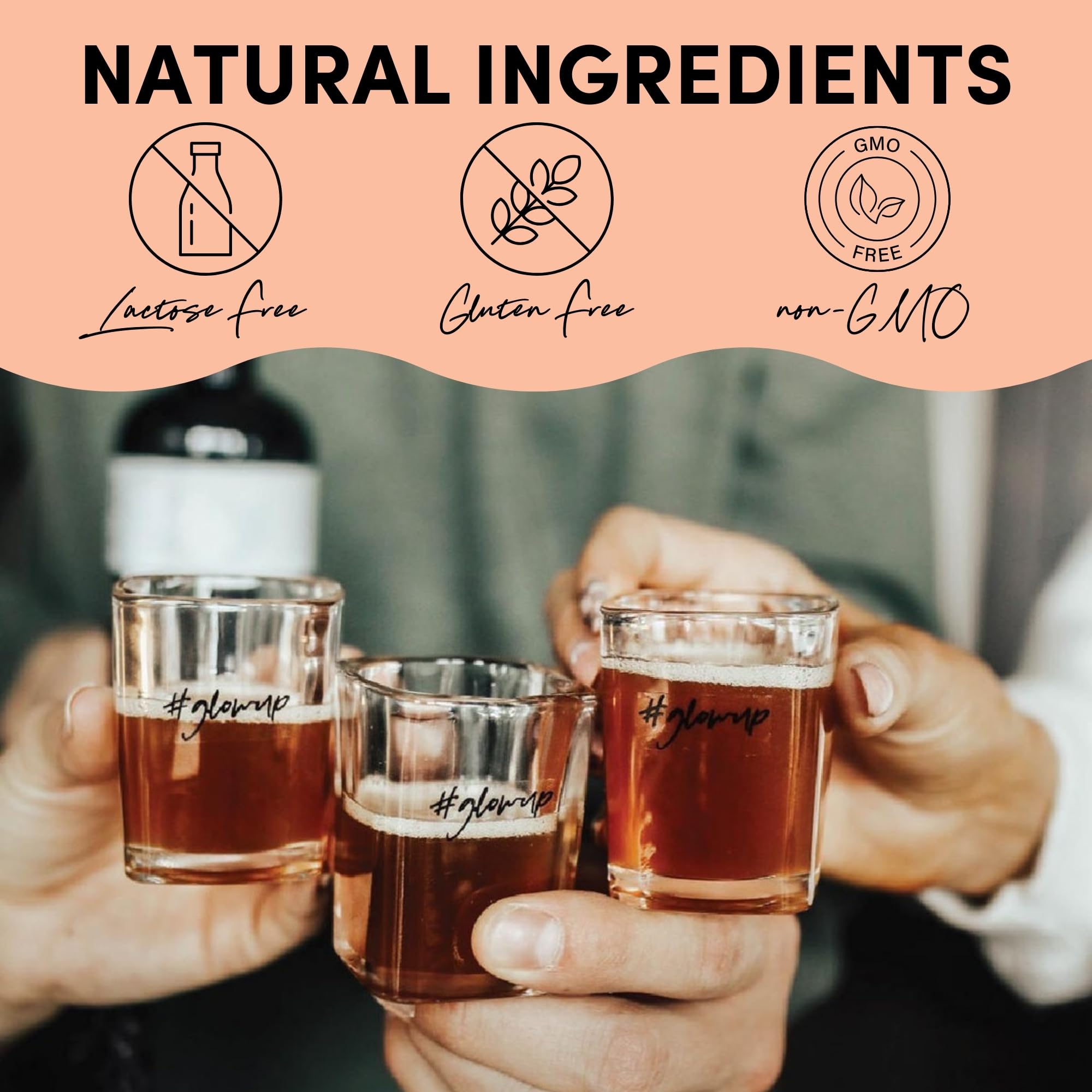Tranont Glow ingredients label close-up with collagen and antioxidants.