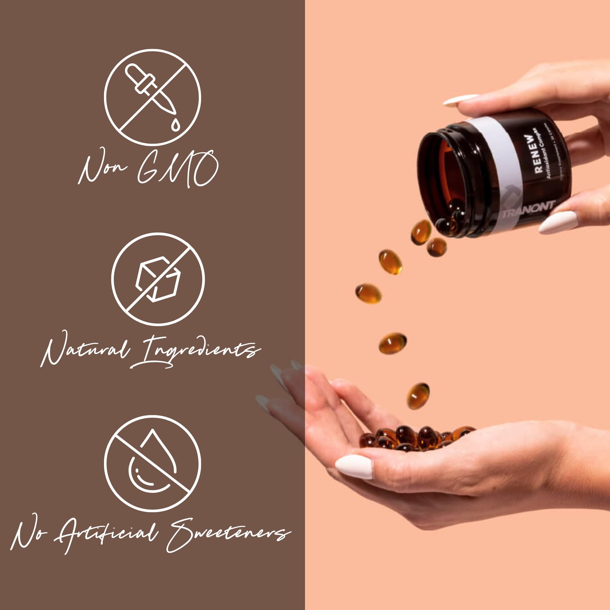 Tranont Renew packaging scene evokes trust and consistency in a wellness routine.