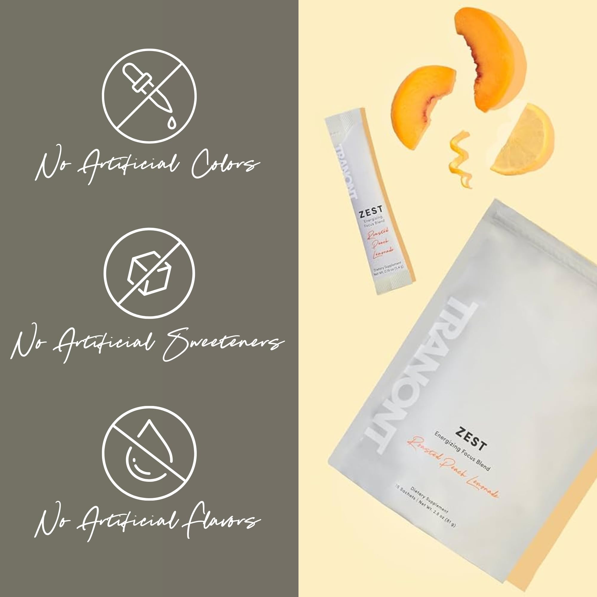 Tranont Zest ingredient-panel closeup highlights gluten-free and allergen-friendly formula.