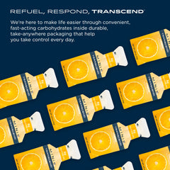 Transcend Mini Orange Gel lineup emphasizing orange flavor and travel-friendly design.