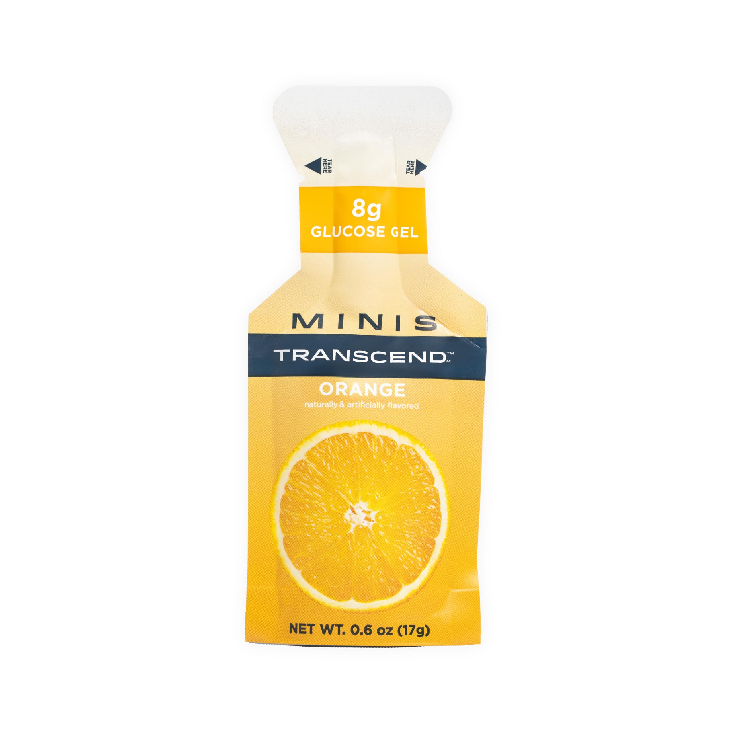 Transcend Mini Orange Gel pack front view for quick energy during workouts.