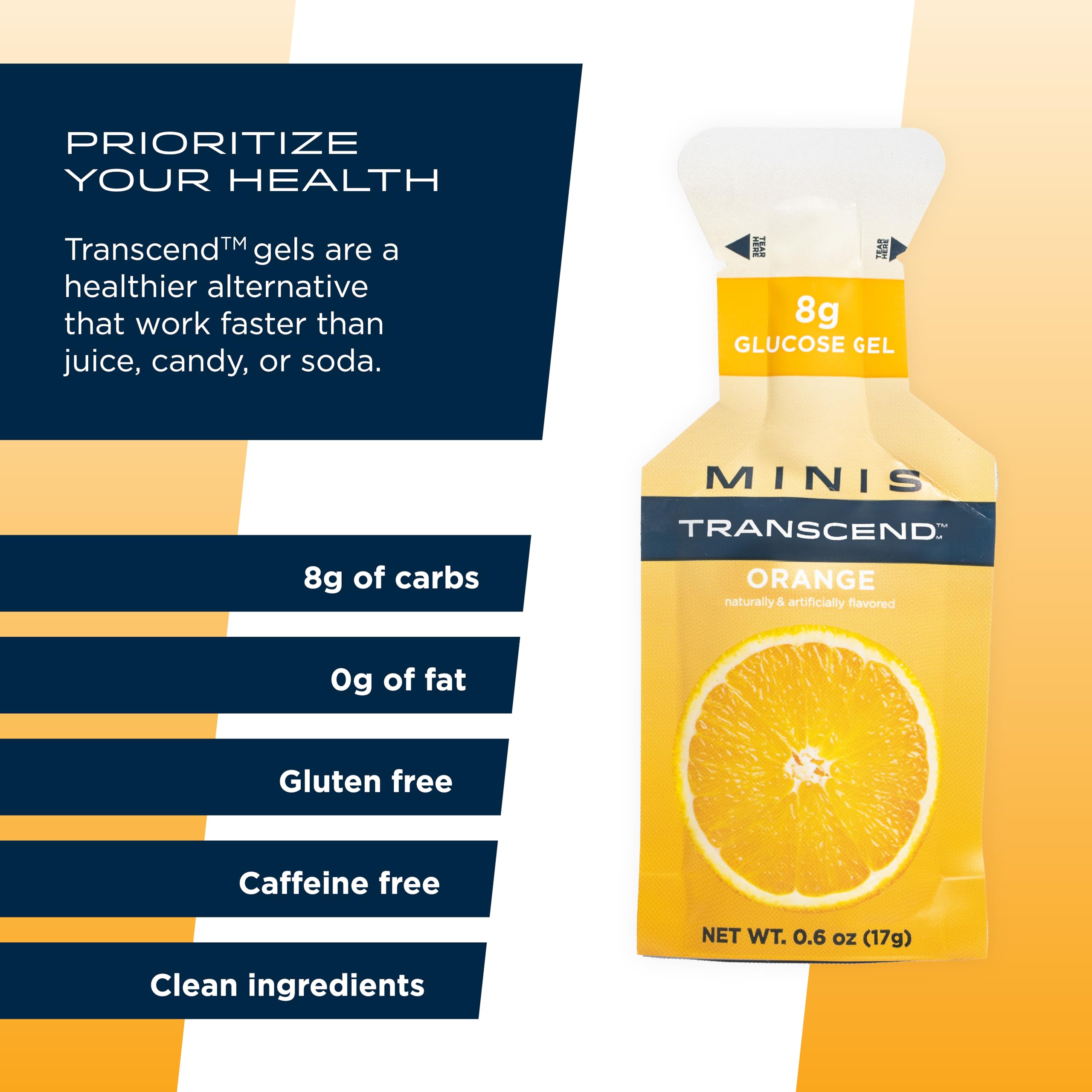 Back of Transcend packaging highlighting gluten-free and caffeine-free features.
