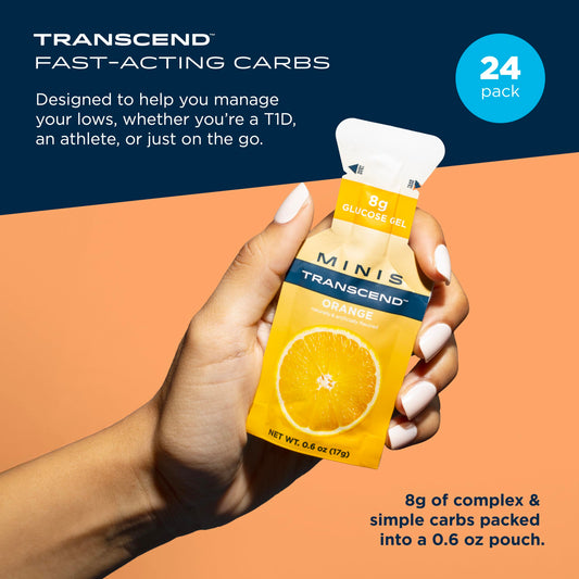 Close-up of Transcend sachet with bright orange gel for on-the-go fueling.