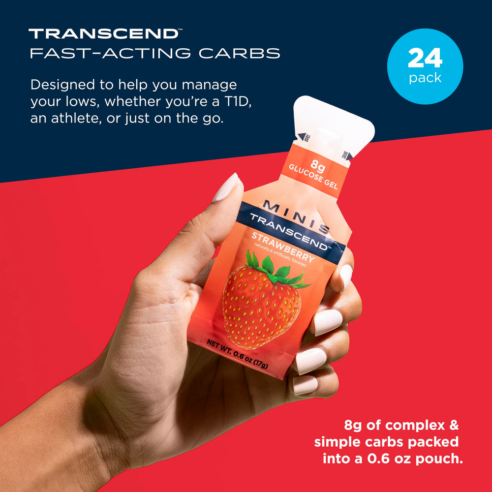 Transcend mini strawberry gel pack shown beside running belt for travel-friendly fueling