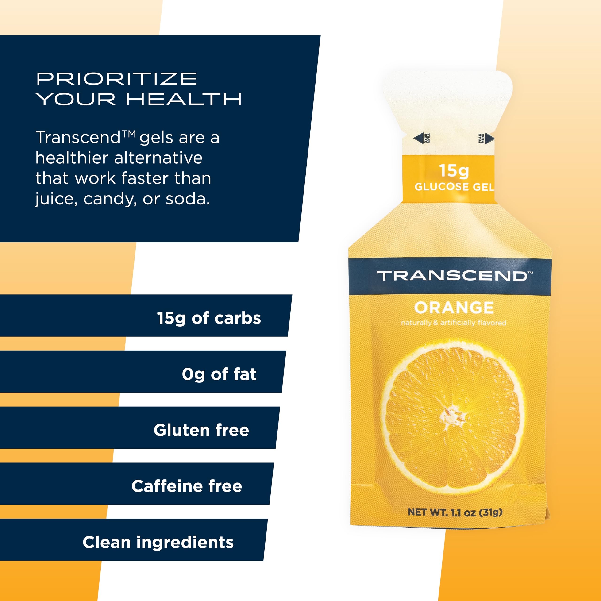 Transcend Orange Gel running boost—caffeine-free carbs for steady energy.