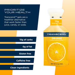 Transcend Orange Gel running boost—caffeine-free carbs for steady energy.