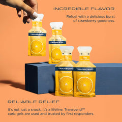 Transcend orange gels individual-packets highlight portable fueling for runs.