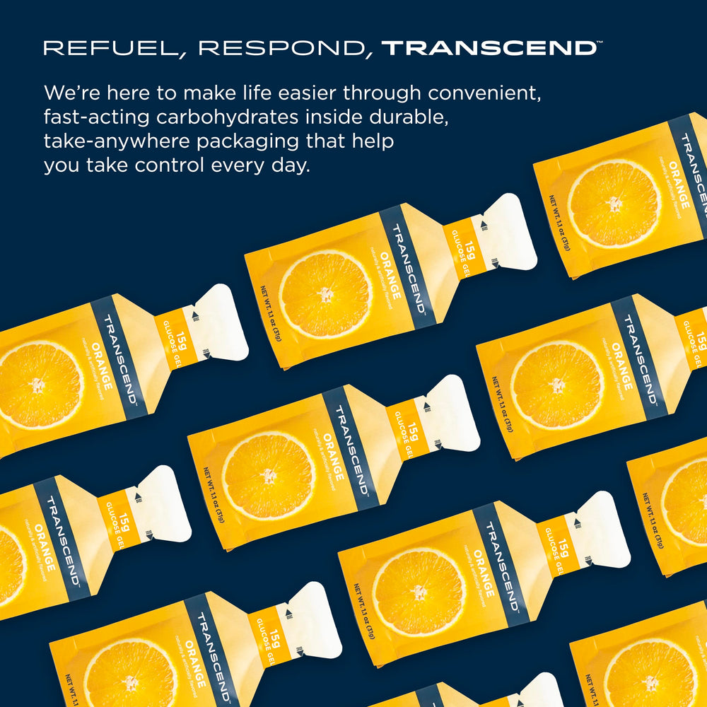 Transcend orange gels on-the-go-use demonstrates easy fueling during workouts.
