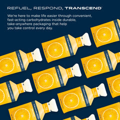 Transcend orange gels on-the-go-use demonstrates easy fueling during workouts.