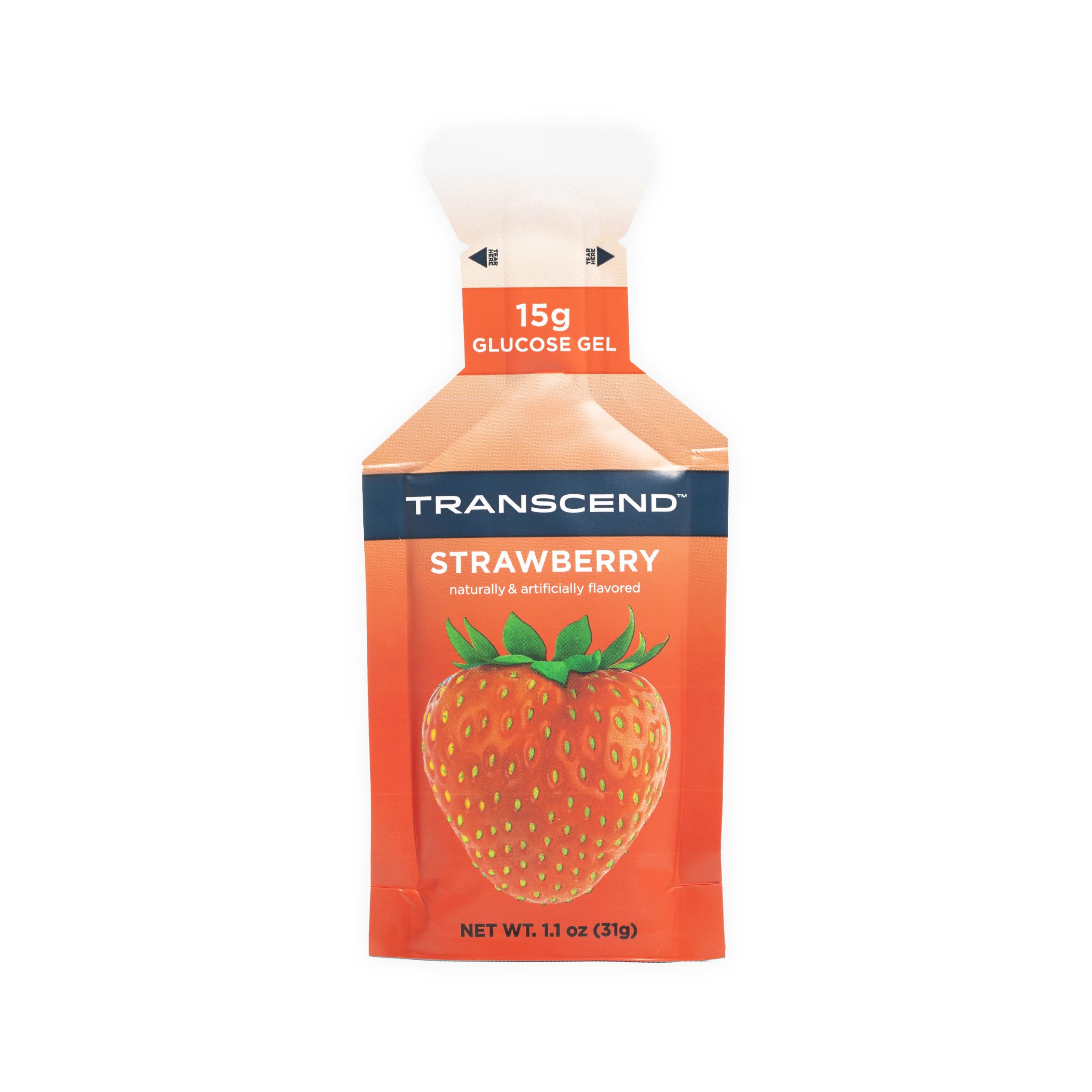 Transcend Strawberry Gel 1.1 oz packs ready for quick energy on the go.