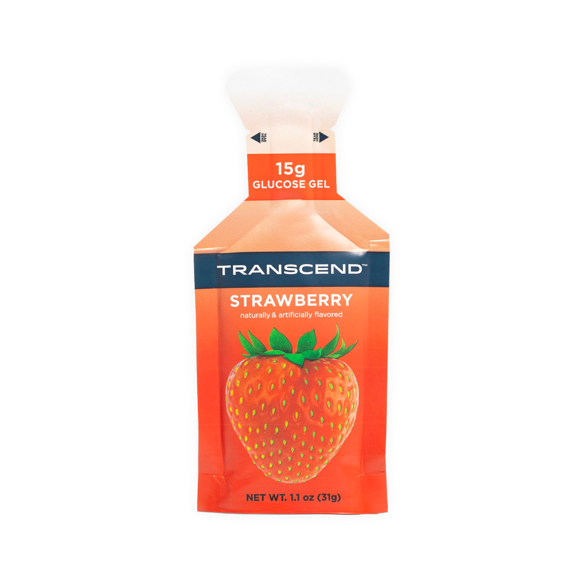 Transcend Strawberry Gel 1.1 oz packs ready for quick energy on the go.