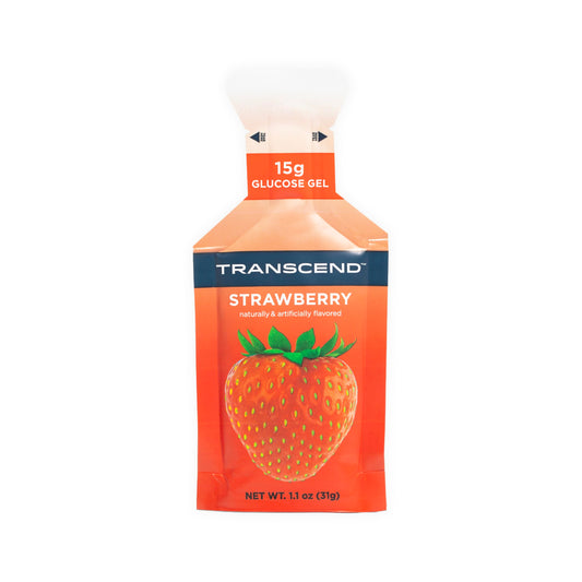 Transcend Strawberry Gel 1.1 oz packs ready for quick energy on the go.