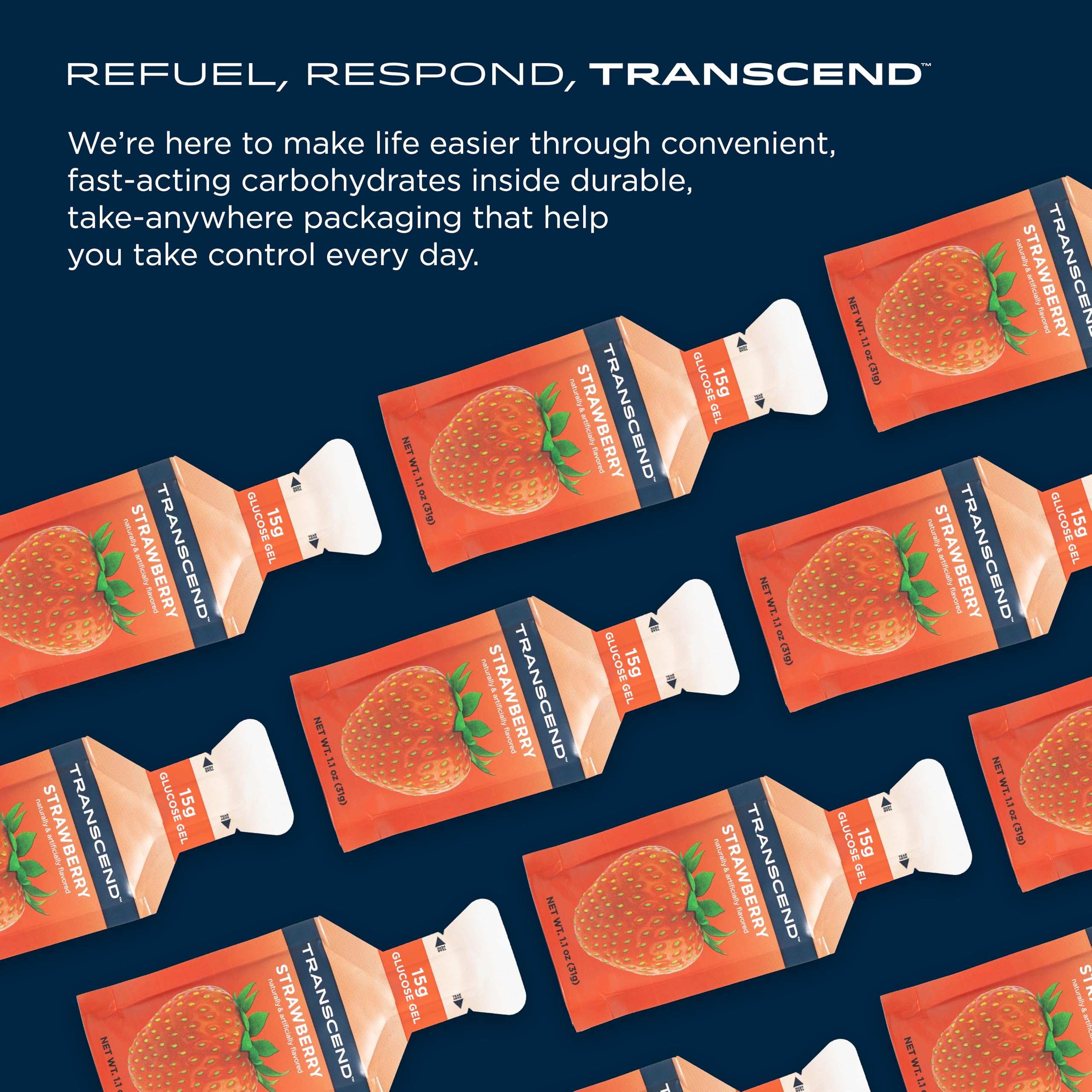 Transcend Gel ingredients label shown for transparency and gluten-free assurance.