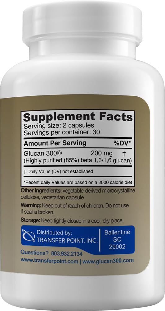 Transfer Point Immune capsules closeup: pure beta-glucan formula for steady everyday use.