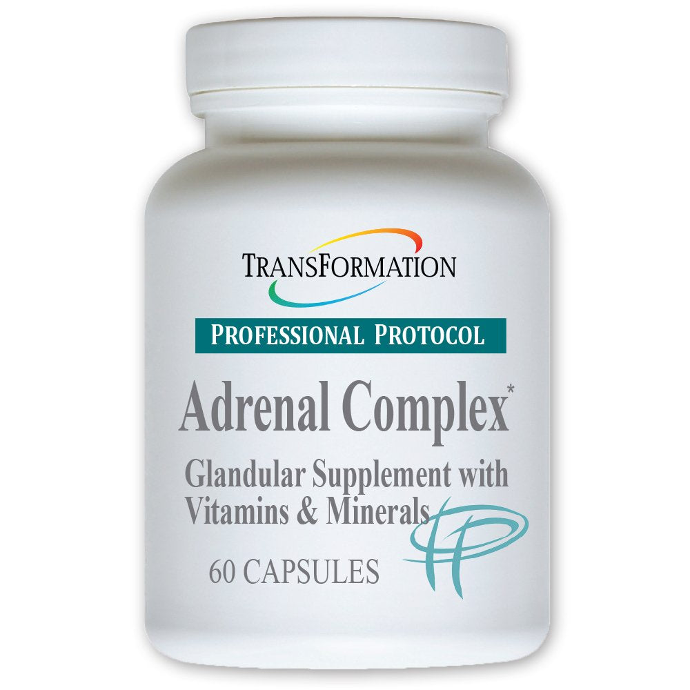 Transformation Adrenal Complex bottle front view highlighting herbal and vitamin blend for daily wellness.
