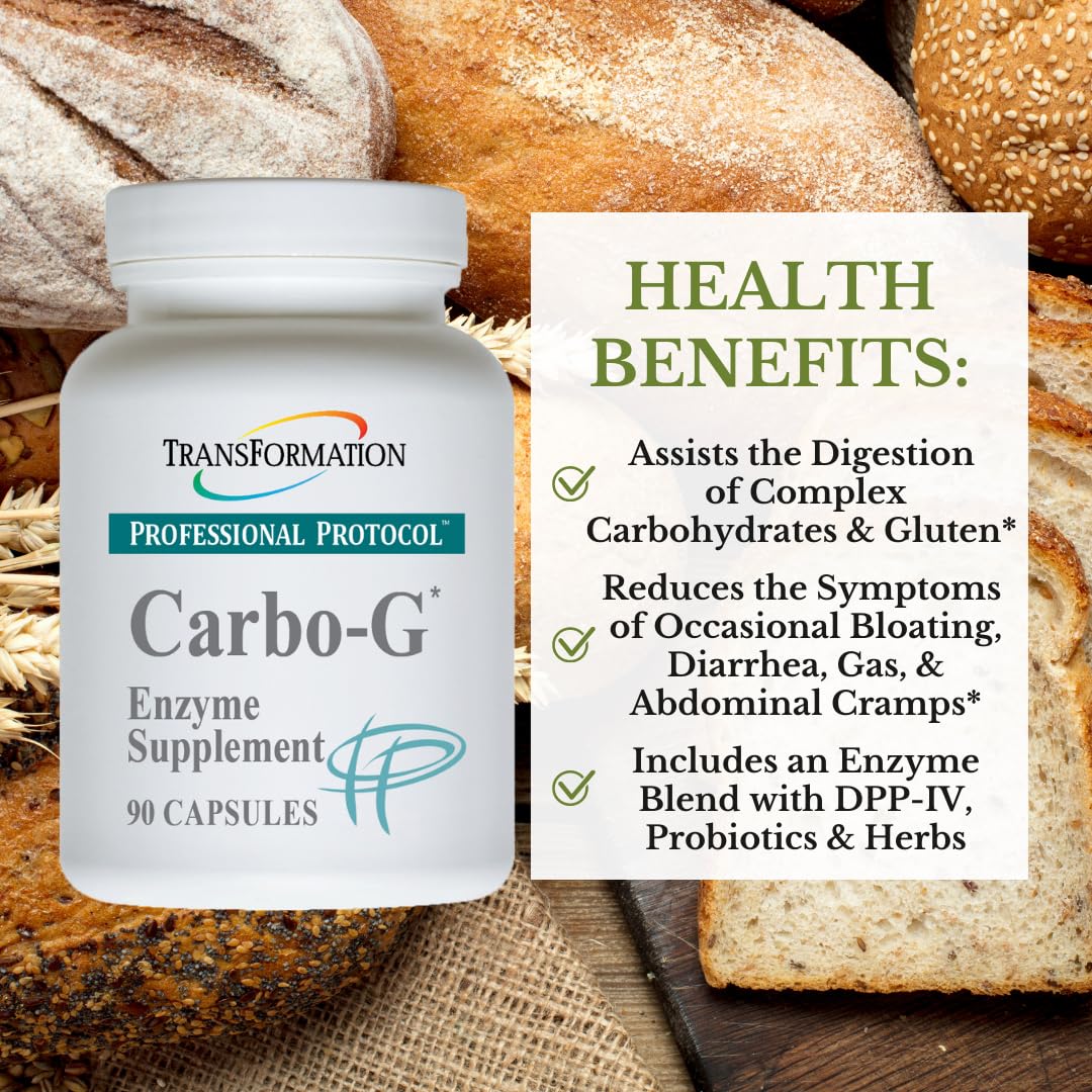 Close-up of Carbo-G bottle showing capsules aiding carbohydrate breakdown