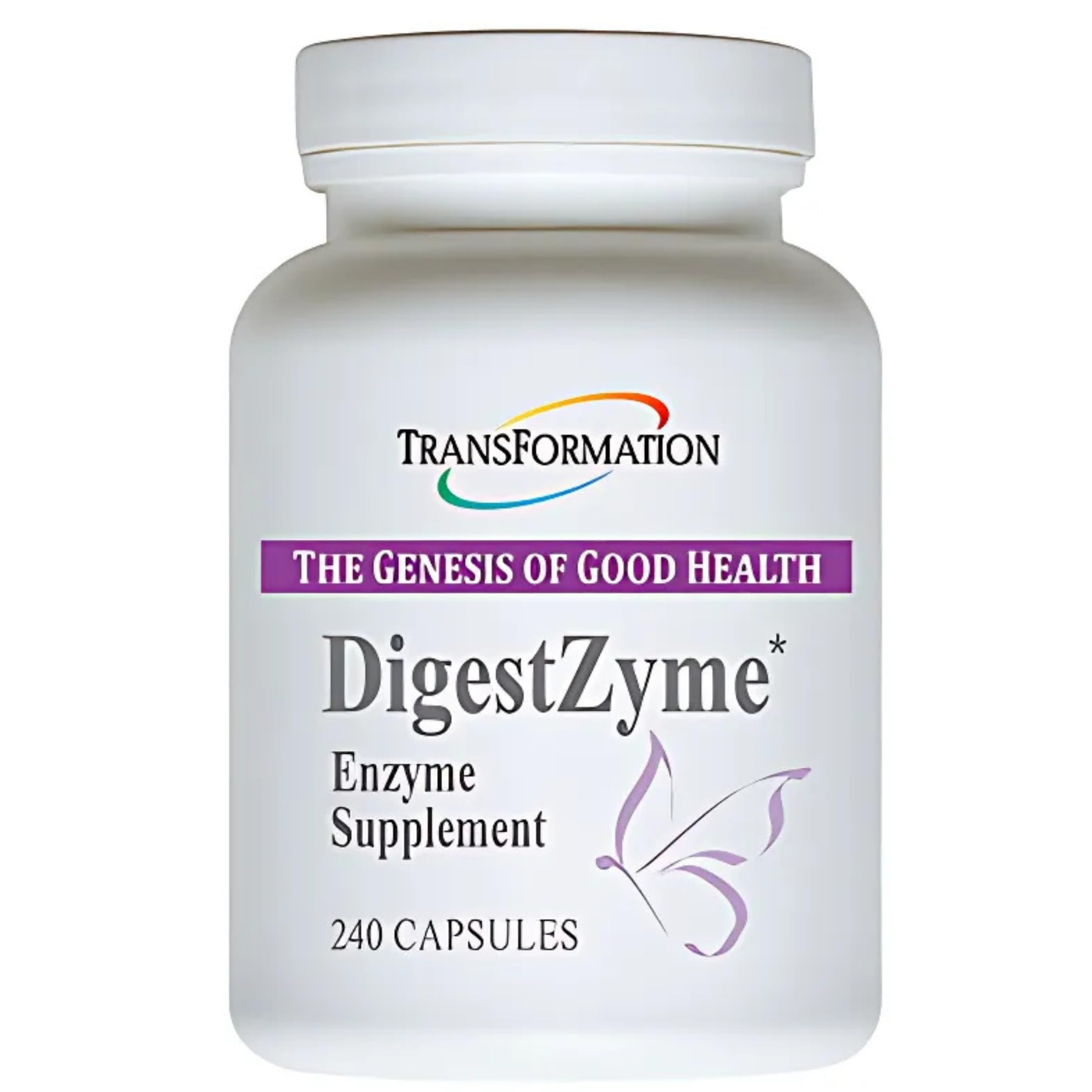 Transformation DigestZyme bottle demonstrates gentle enzyme support paired with probiotics for daily digestion.