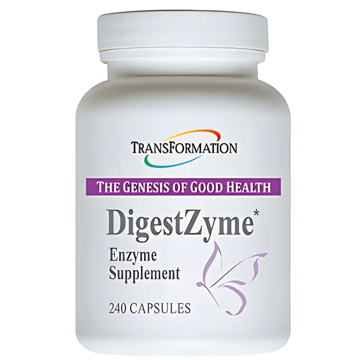 Transformation DigestZyme bottle demonstrates gentle enzyme support paired with probiotics for daily digestion.