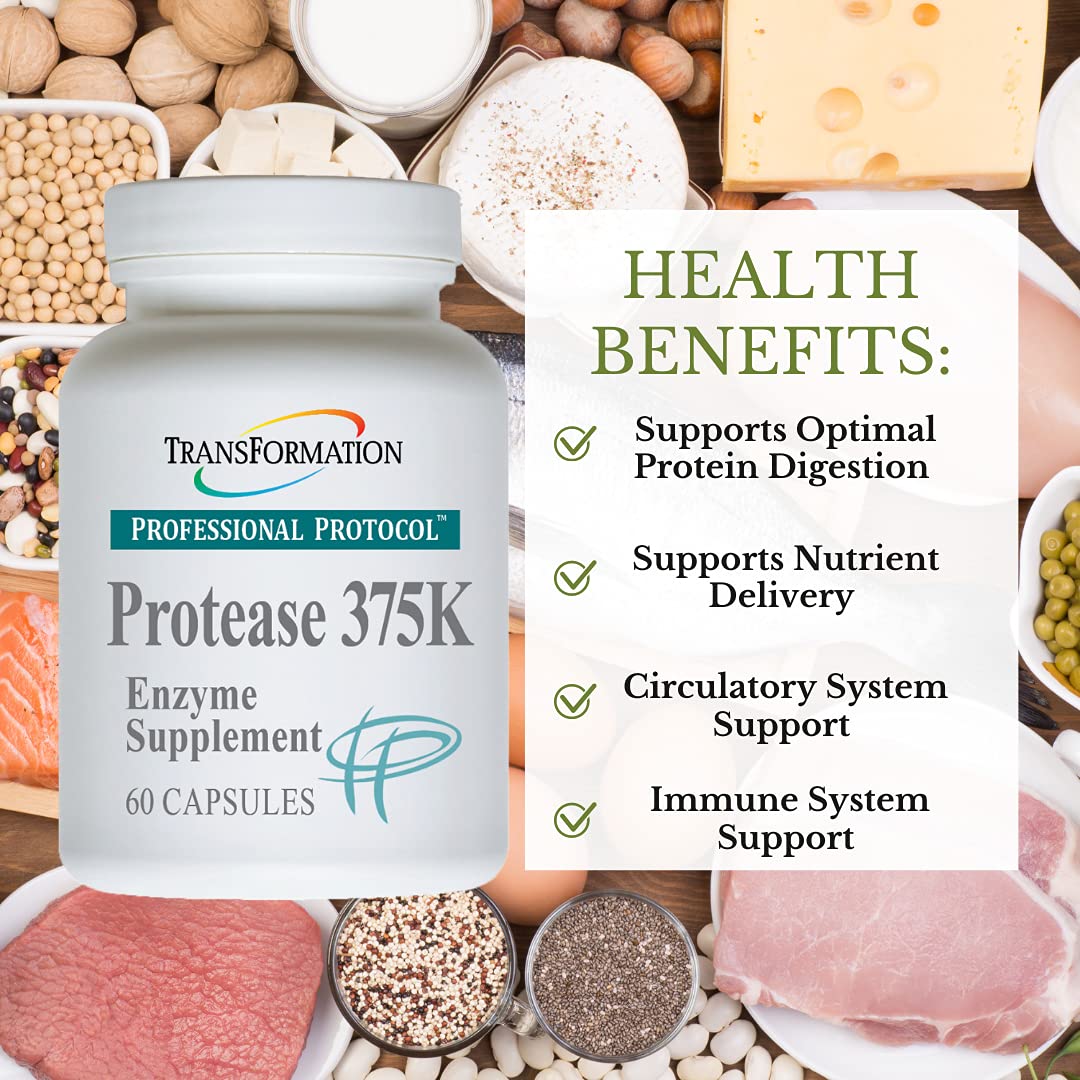 TRANSFORMATION Genesis Protease 375K capsules close-up emphasizing potency for digestion.