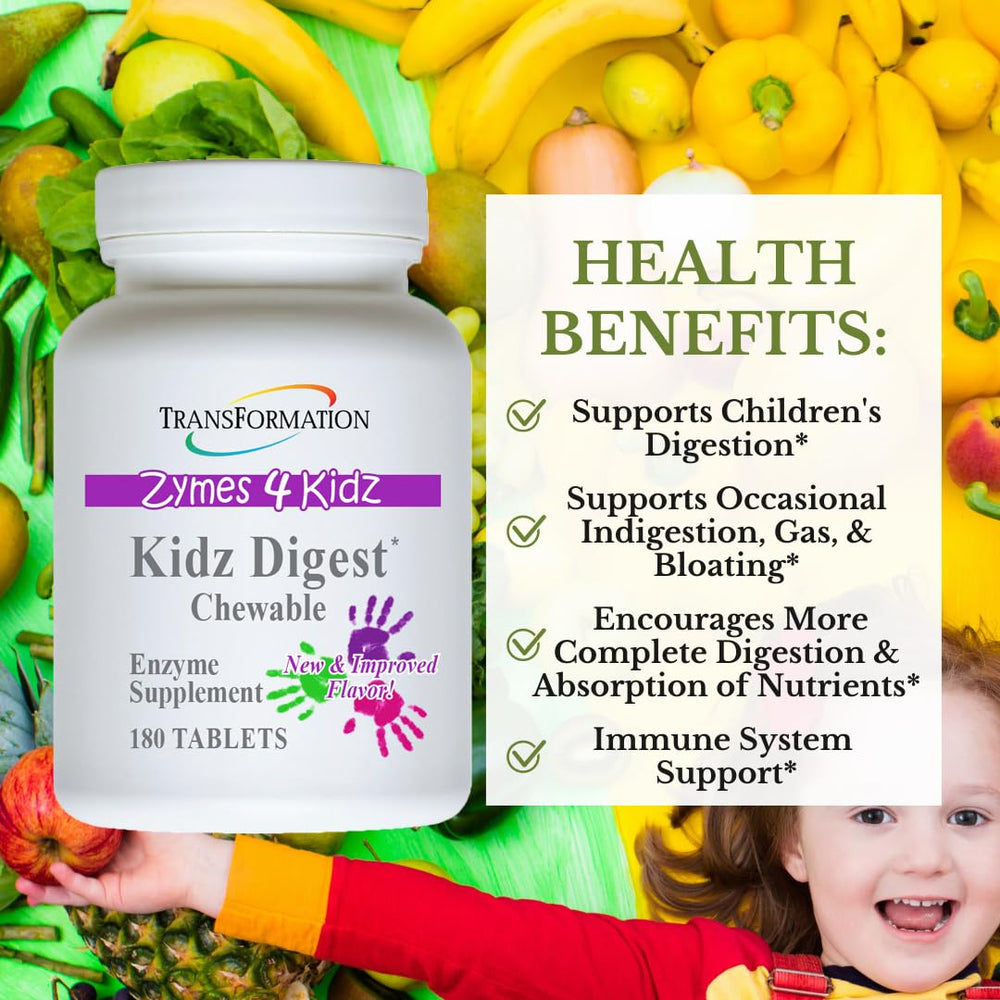 Transformation Kidz Digest formula made in USA emphasizes allergen-conscious ingredients.