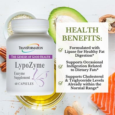 TRANSFORMATION LypoZyme capsules closeup highlighting vegan, non-GMO formula