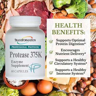 Transformation Protease 375K bottle back showing ingredients and non-GMO formulation