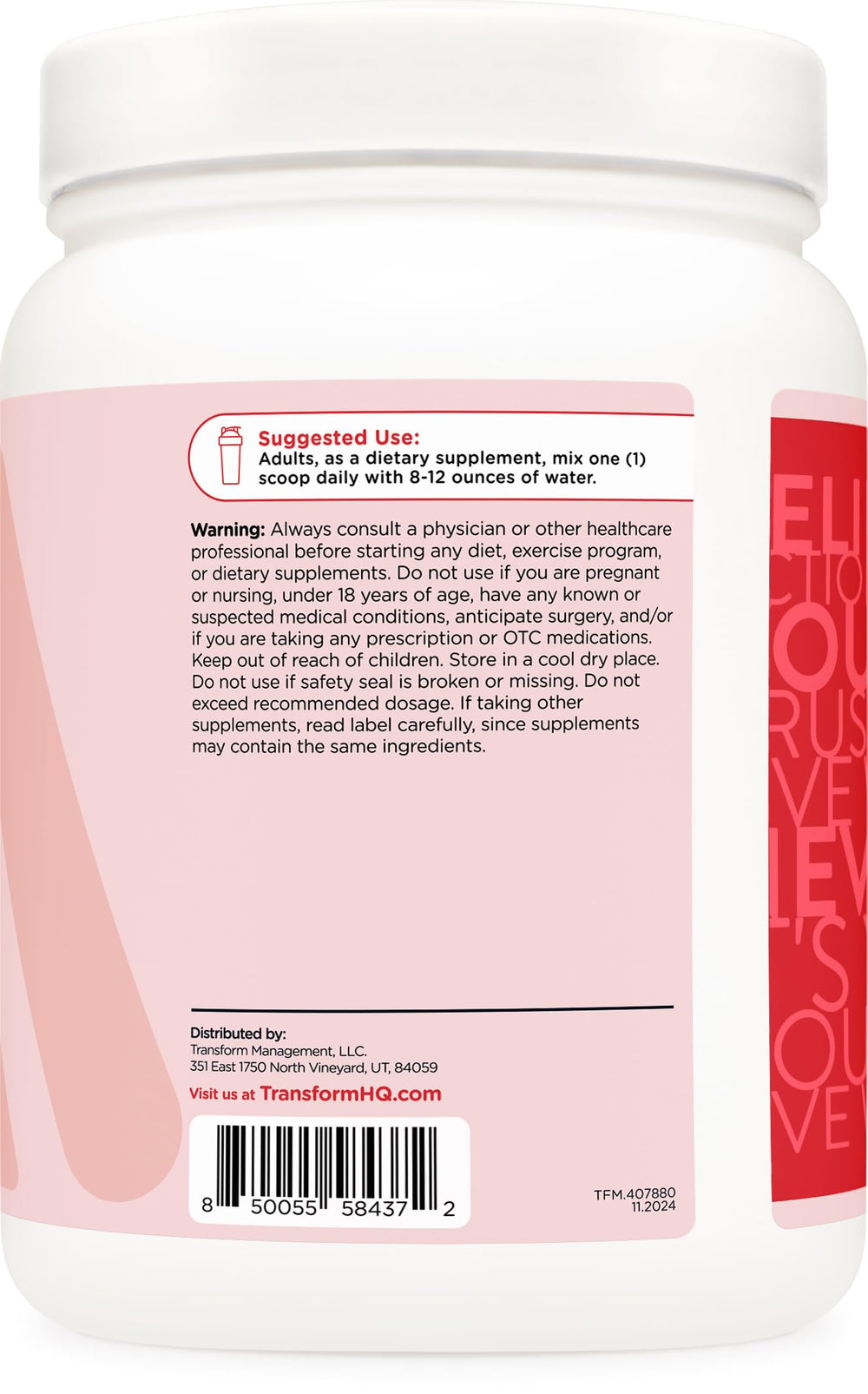 TransformHQ Beauty Collagen fruit punch dissolving in water for a refreshing drink