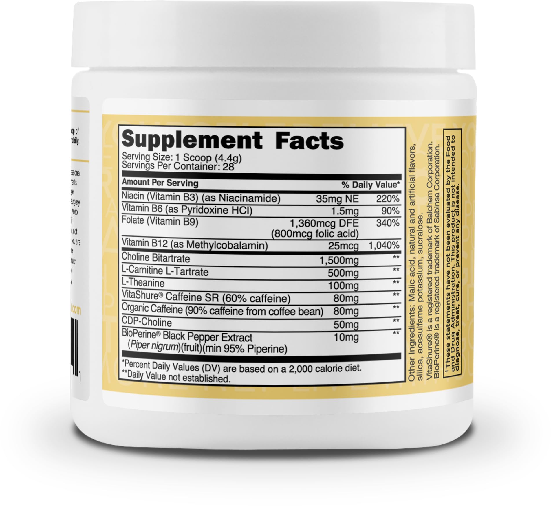 TransformHQ Energy and Focus Powder glass shows a ready-to-drink pina colada mix.