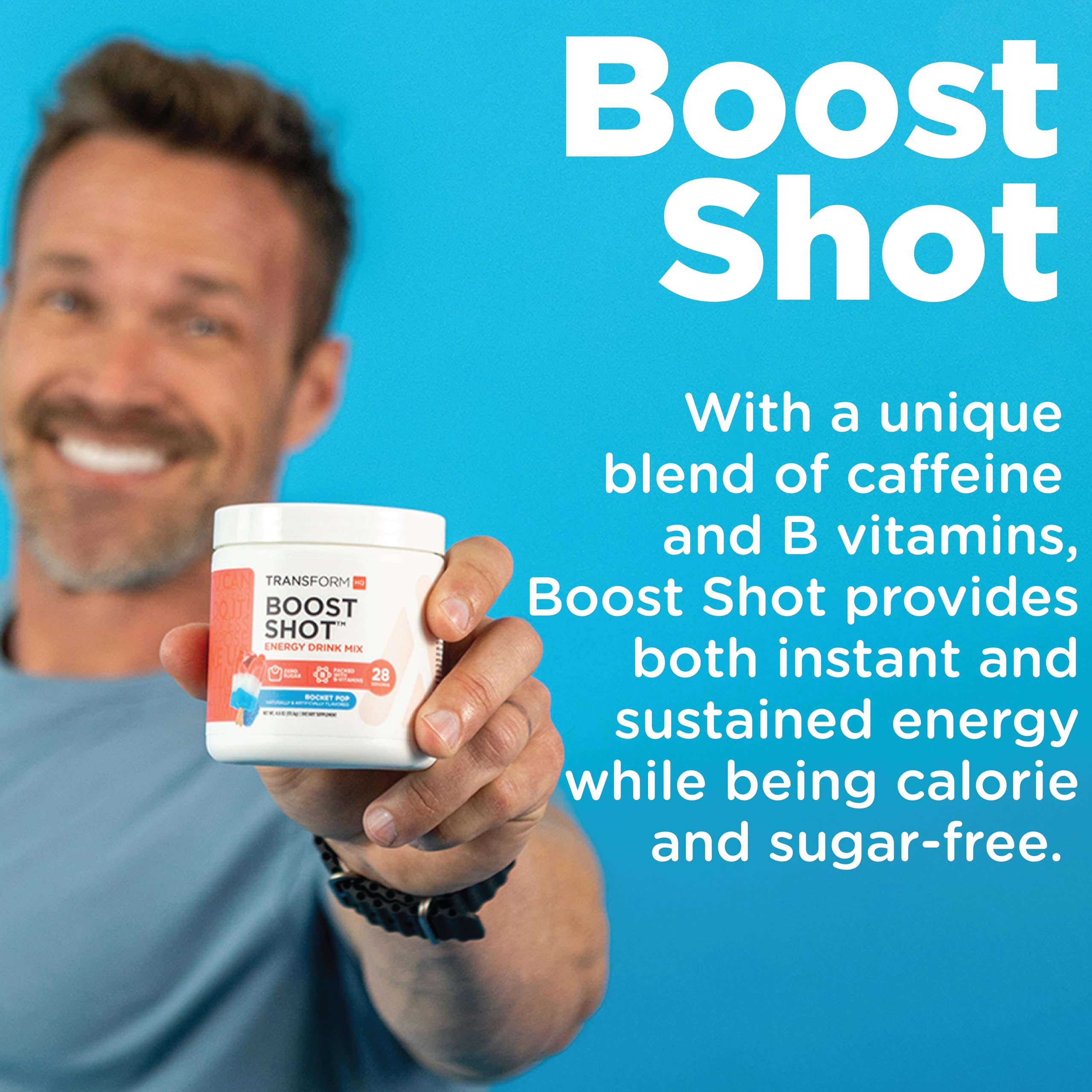 TransformHQ Energy and Focus Powder label close-up highlights clean, sugar-free formula.