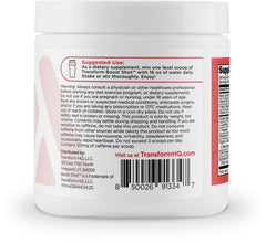 TransformHQ Energy & Focus Powder Fruit Punch dissolving in glass for refreshing energy lift.