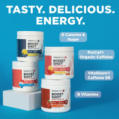 TransformHQ Energy & Focus Powder served in a glass with fruit-punch aroma.