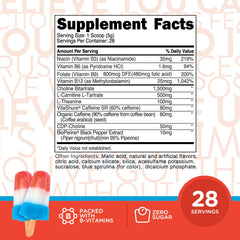 TransformHQ energy powder scoop beside glass of Rocket Pop drink for quick focus