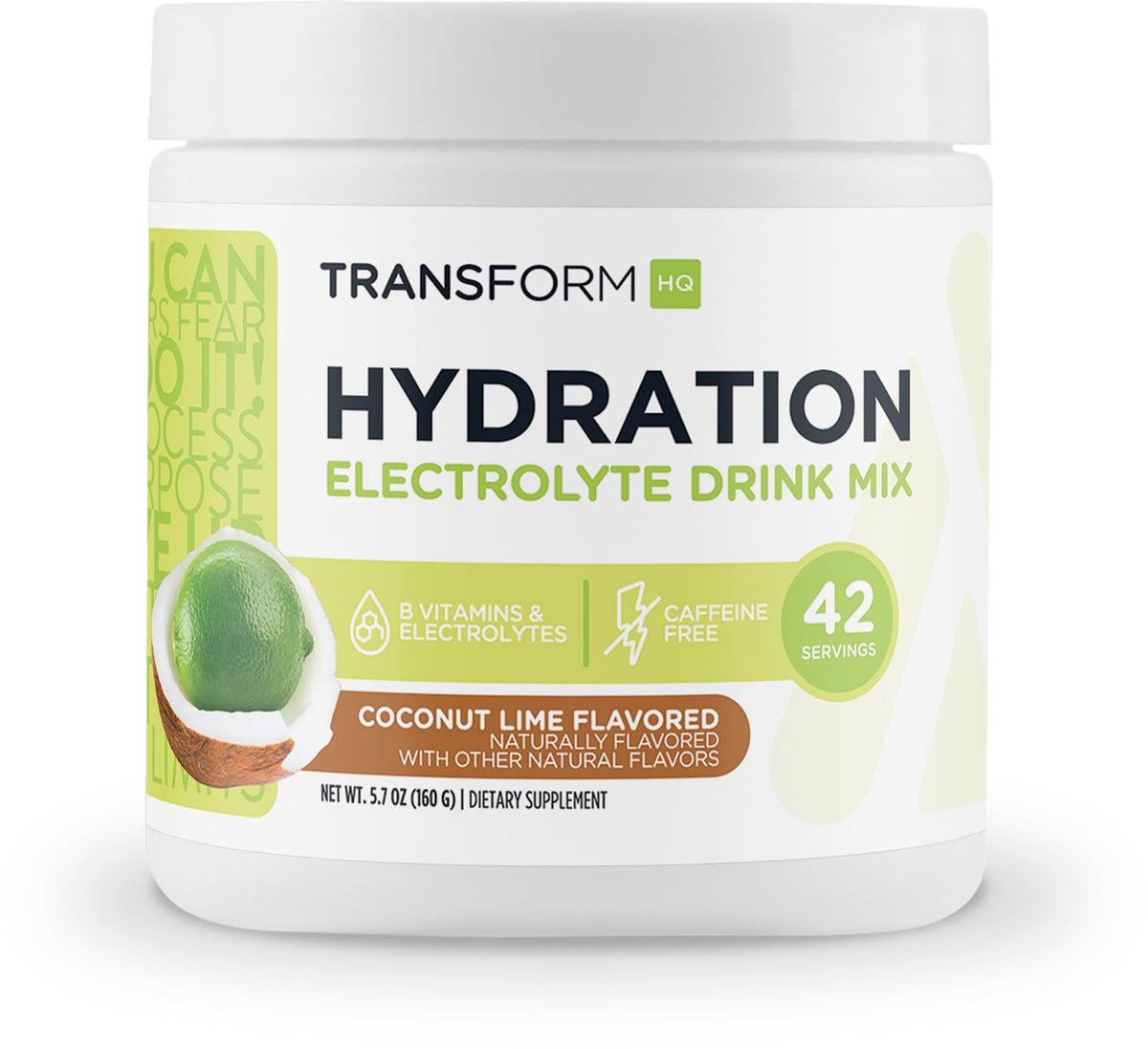 TransformHQ hydration bottle showing coconut lime flavor for a refreshing electrolyte drink