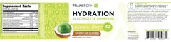 TransformHQ hydration label close-up highlighting ingredients and certifications