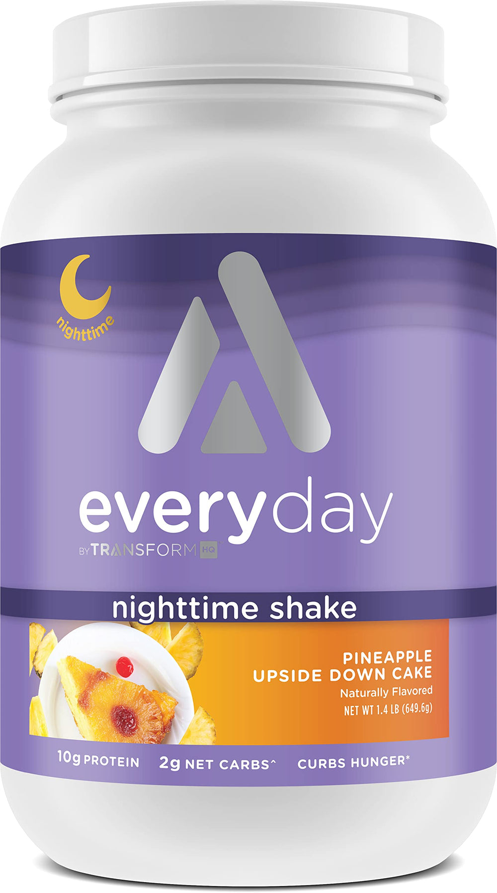 TransformHQ Nighttime Shake bottle shown for a protein-rich nightly routine.