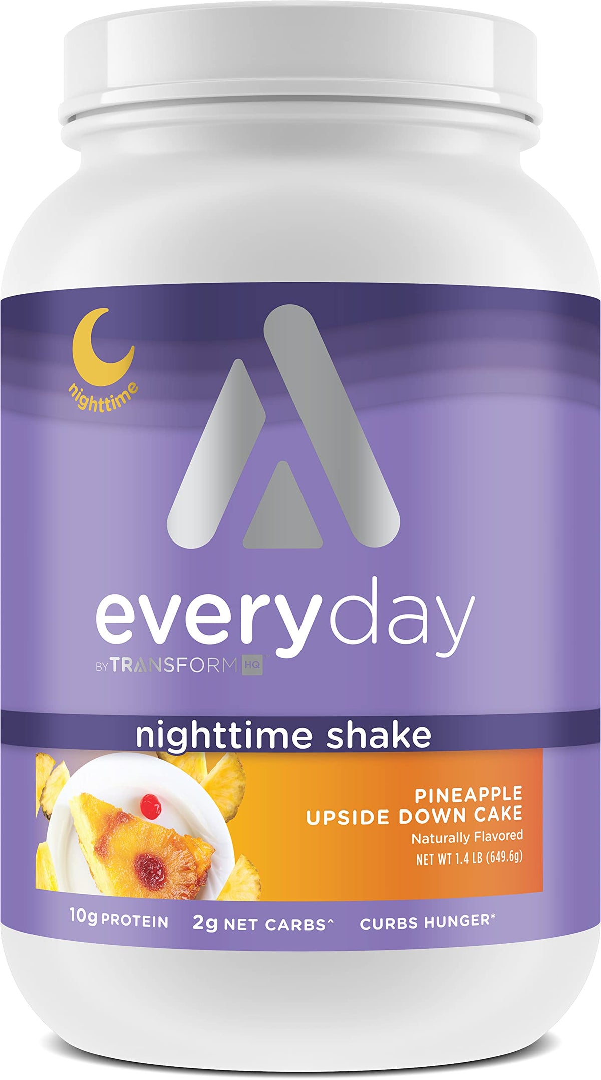 TransformHQ Nighttime Shake bottle shown for a protein-rich nightly routine.
