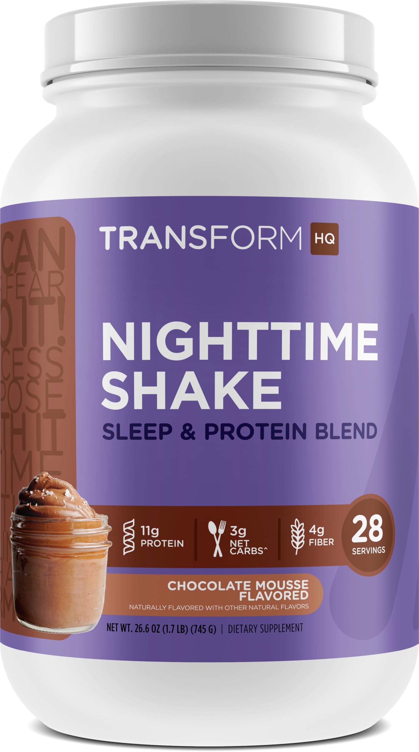TransformHQ Nighttime Shake pours silky chocolate mousse for a convenient bedtime protein boost