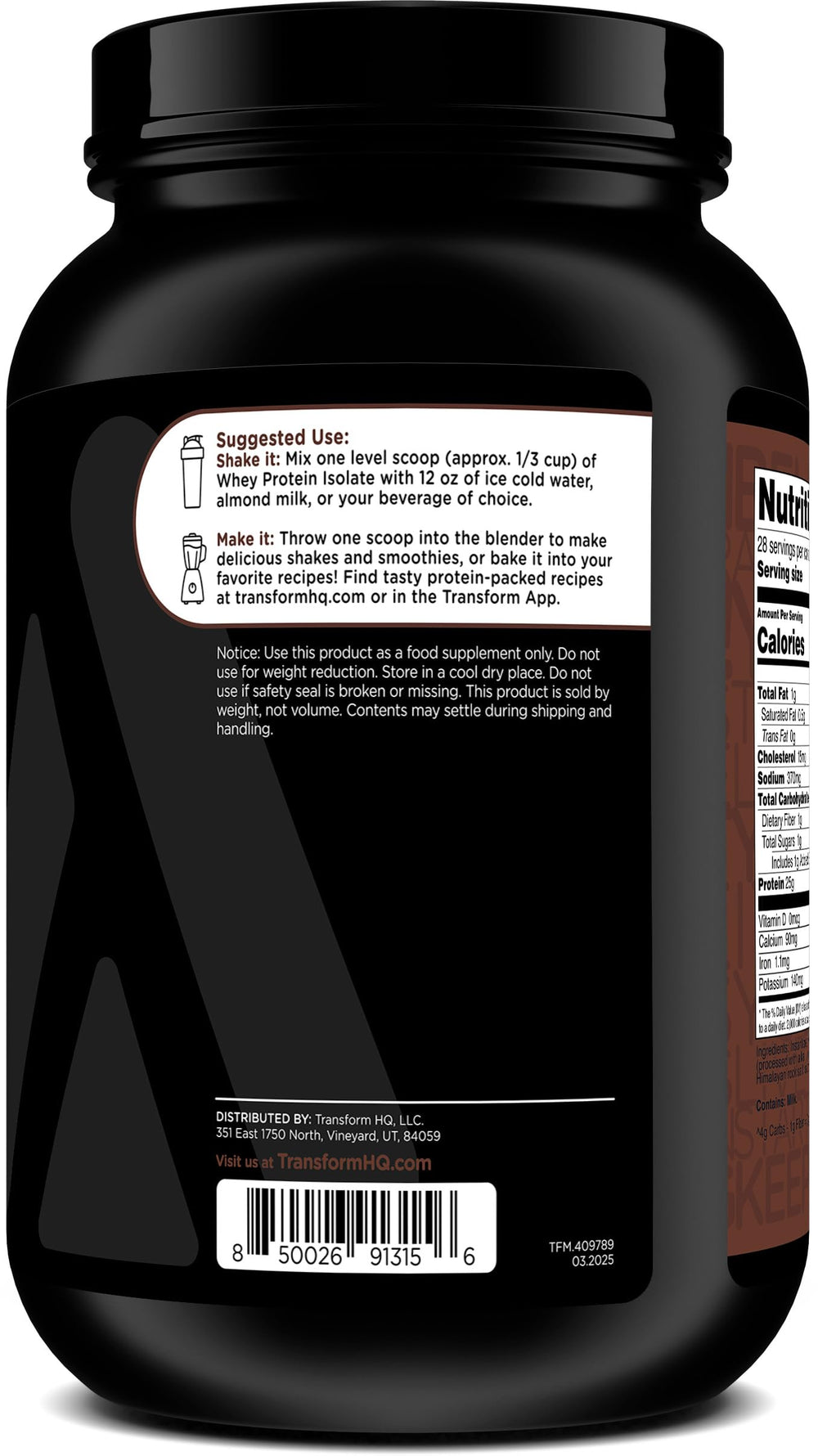 TransformHQ Whey Protein Isolate mixing-glass image for easy, shake-ready nutrition.