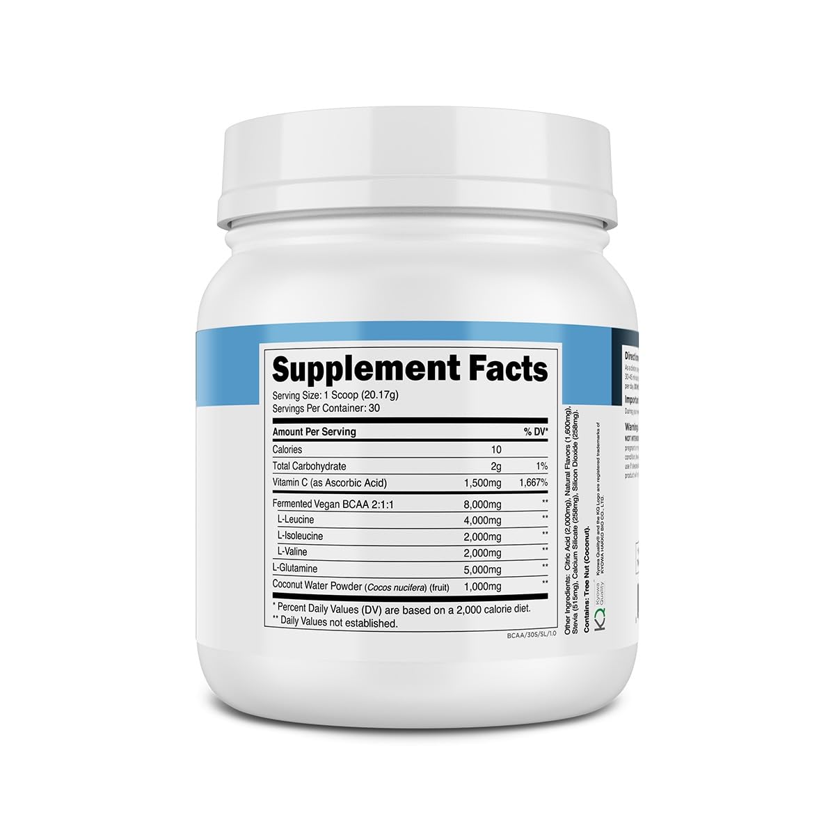 Vegan clean label imagery for Transparent Labs BCAA Glutamine for dietary needs.